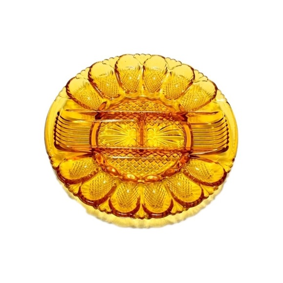1970s Vintage L.E.Smith Deviled Egg Relish Platte Tray Amber Heritage 11" 113B5 - Picture 1 of 4